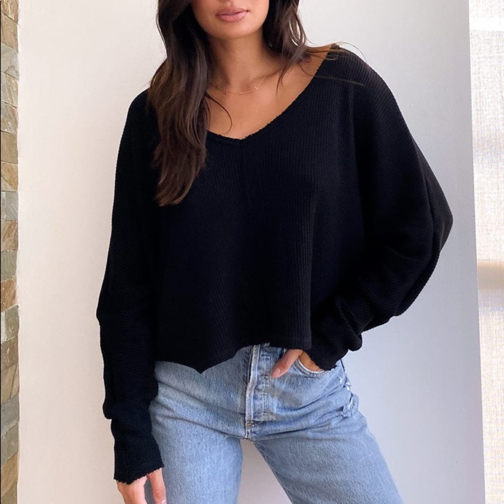 Waffle Knit Long Sleeve Sweater Top